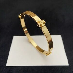 Tory Burch Gold-Tone Logo Hinge Bangle Bracelet